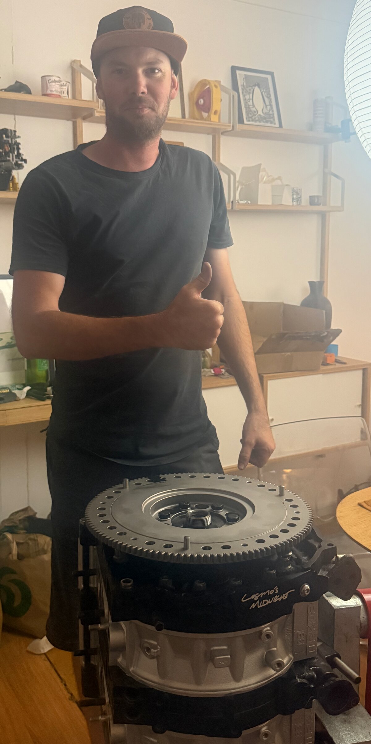 Ben Mclucas with custom turbocharged RX-7 rotary engine build for Cosmos Midnight